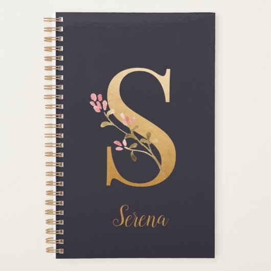 Aangepast goudblauw elegant monogram S Planner (Voorkant)
