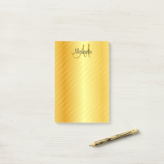 Aangepast gouden blik Monogram Modern Elegant Post-it® Notes (Op bureau)