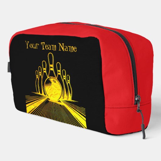 Aangepast gouden bowlingteamlogo toilettasje (Rechterhoek)