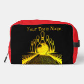 Aangepast gouden bowlingteamlogo toilettasje (Achterkant)