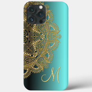 Aangepast gouden Mandala-kunstpatroon op Aqua Turq Case-Mate iPhone Case