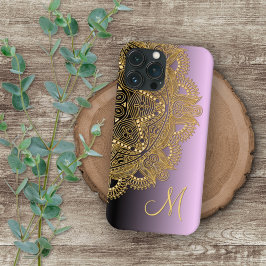 Aangepast gouden mandala-kunstpatroon op roze paar iPhone 16 pro max hoesje