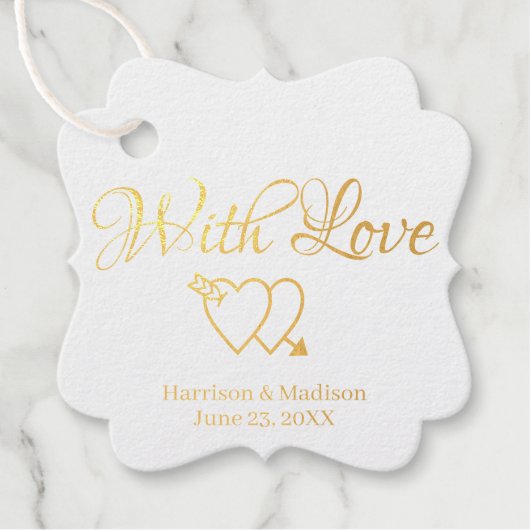 Aangepast gouden script harten Weddenschap Bedankjes Labels (Voorkant)