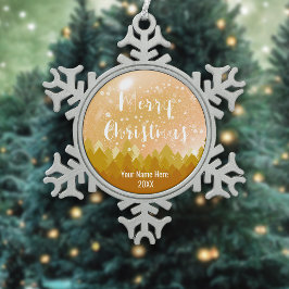 Aangepast gouden winterbos met vreedzame sneeuw ke tin sneeuwvlok ornament