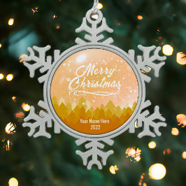 Aangepast gouden winterbos met vreedzame sneeuw ke tin sneeuwvlok ornament