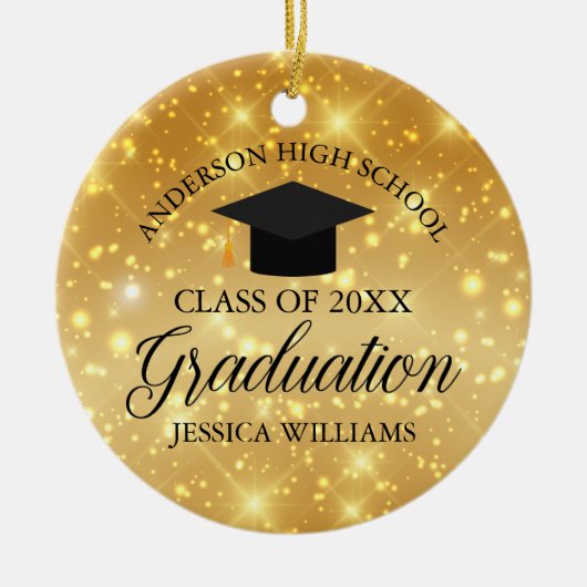 Aangepast goudgist Afstuderen monogram Glam Keramisch Ornament (Voorkant)