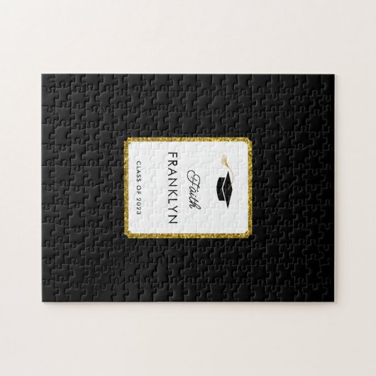 Aangepast goudglitter Afstuderen Puzzle Guest Book Legpuzzel (Horizontaal)