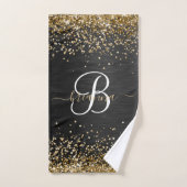 Aangepast goudglitter zwart monogram bad handdoek (Handdoek)