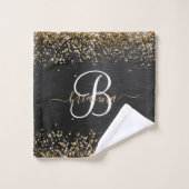 Aangepast goudglitter zwart monogram bad handdoek (Wasdoekje)