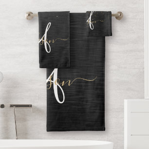 Aangepast goudglitter zwart monogram bad handdoek