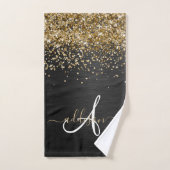 Aangepast goudglitter zwart monogram bad handdoek (Handdoek)