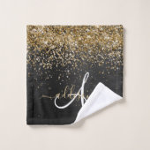 Aangepast goudglitter zwart monogram bad handdoek (Wasdoekje)