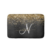 Aangepast goudglitter zwart monogram badmat (Voorkant)