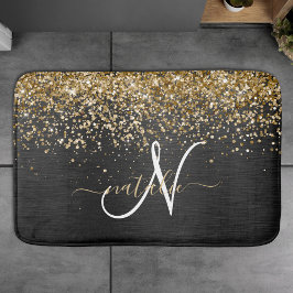 Aangepast goudglitter zwart monogram badmat