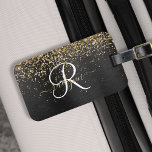 Aangepast goudglitter zwart monogram bagagelabel<br><div class="desc">Pas dit trendy elegante bagagelabel-ontwerp met  gouden mousserende glitter eenvoudig aan op een zwarte geborstelde metalen achtergrond.</div>