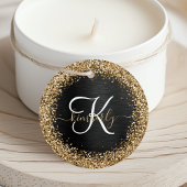 Aangepast goudglitter zwart monogram bedankjes labels