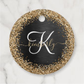 Aangepast goudglitter zwart monogram bedankjes labels (Achterkant)