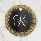 Aangepast goudglitter zwart monogram bedankjes labels (Voorkant)