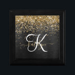 Aangepast goudglitter zwart monogram cadeaudoosje<br><div class="desc">Pas dit trendy elegante cadeaudoosontwerp met  gouden mousserende glitter op een zwarte geborstelde metalen achtergrond eenvoudig aan.</div>