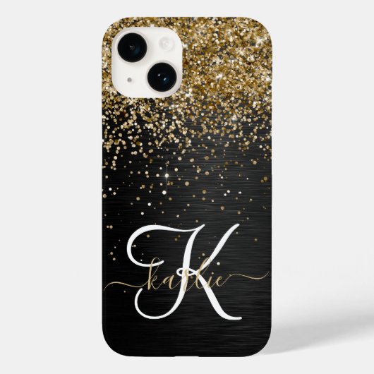 Aangepast goudglitter zwart monogram Case-Mate iPhone case (Achterkant)
