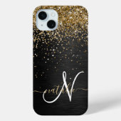 Aangepast goudglitter zwart monogram Case-Mate iPhone case (Achterkant)