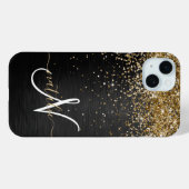 Aangepast goudglitter zwart monogram Case-Mate iPhone case (Achterkant (horizontaal))