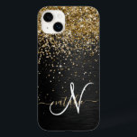 Aangepast goudglitter zwart monogram Case-Mate iPhone 14 plus hoesje<br><div class="desc">Pas dit trendy elegante telefoondoosontwerp met  gouden mousserende glitter op een zwarte geborstelde metalen achtergrond eenvoudig aan.</div>