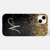 Aangepast goudglitter zwart monogram Case-Mate iPhone case (Achterkant (horizontaal))