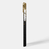 Aangepast goudglitter zwart monogram Case-Mate iPhone case (Achterkant / Links)