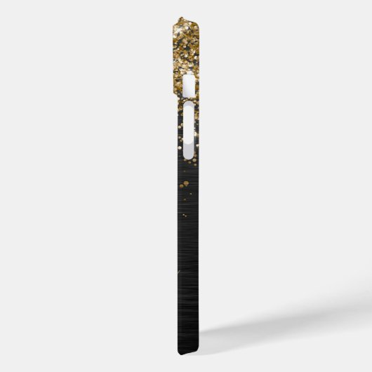 Aangepast goudglitter zwart monogram Case-Mate iPhone case (Achterkant / Links)