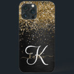 Aangepast goudglitter zwart monogram Case-Mate iPhone case<br><div class="desc">Pas dit trendy elegante telefoondoosontwerp met  gouden mousserende glitter op een zwarte geborstelde metalen achtergrond eenvoudig aan.</div>
