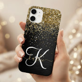 Aangepast goudglitter zwart monogram Case-Mate iPhone case