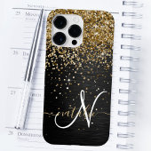 Aangepast goudglitter zwart monogram Case-Mate iPhone case