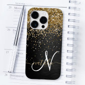 Aangepast goudglitter zwart monogram Case-Mate iPhone case