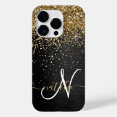 Aangepast goudglitter zwart monogram Case-Mate iPhone case (Achterkant)