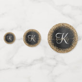 Aangepast goudglitter zwart monogram confetti (Achterkanten)