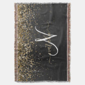 Aangepast goudglitter zwart monogram deken (Voorkant Verticaal)