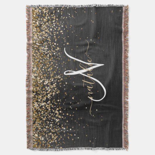 Aangepast goudglitter zwart monogram deken (Voorkant Verticaal)
