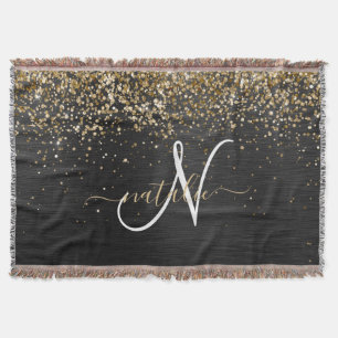 Aangepast goudglitter zwart monogram deken