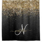 Aangepast goudglitter zwart monogram douchegordijn (Voorkant)