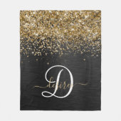 Aangepast goudglitter zwart monogram fleece deken (Voorkant)