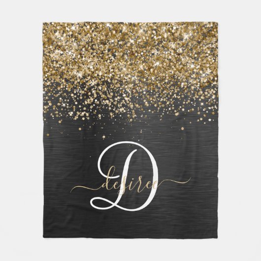 Aangepast goudglitter zwart monogram fleece deken (Voorkant)