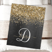 Aangepast goudglitter zwart monogram fleece deken