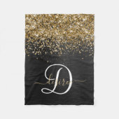 Aangepast goudglitter zwart monogram fleece deken (Voorkant)