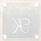 Aangepast goudglitter zwart monogram glazen onderzetter (Achterkant)