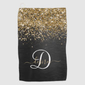 Aangepast goudglitter zwart monogram golfhanddoek (Voorkant)