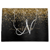 Aangepast goudglitter zwart monogram groot cadeauzakje (Voorkant)