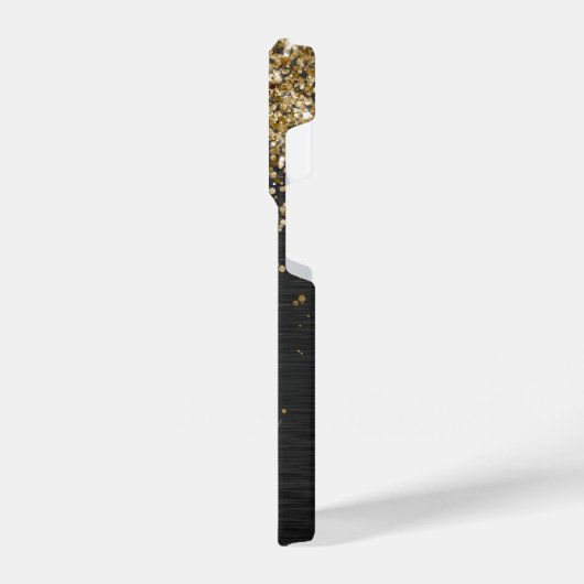 Aangepast goudglitter zwart monogram iPhone hoesje (Linkerkant)