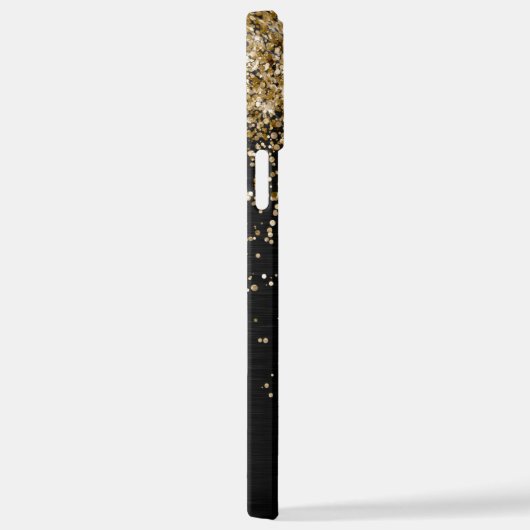 Aangepast goudglitter zwart monogram iPhone hoesje (Rechterkant)