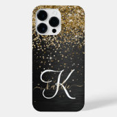 Aangepast goudglitter zwart monogram iPhone hoesje (Achterkant)